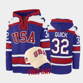 Jonathan Quick USA Hockey Miracle On Ice Blue Free Hat Hoodie #32