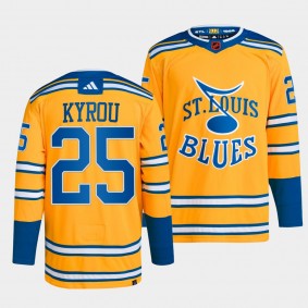 St. Louis Blues 2022 Reverse Retro 2.0 Jordan Kyrou #25 Yellow Jersey Authentic Primegreen