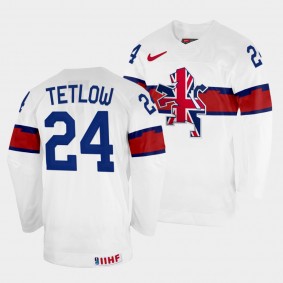 Great Britain 2022 IIHF World Championship Joshua Tetlow #24 White Jersey Home