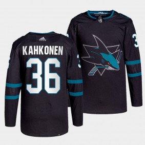 Kaapo Kahkonen #36 Sharks Alternate Black Jersey 2022 Primegreen Authentic