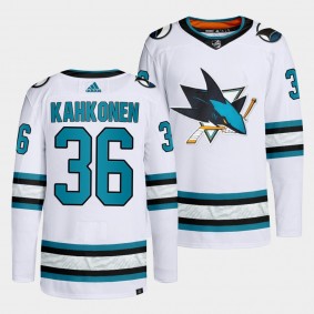 Kaapo Kahkonen #36 San Jose Sharks 2022-23 Away White Jersey Primegreen Authentic