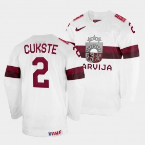 Latvijas 2022 IIHF World Championship Karlis Cukste #2 White Jersey Home