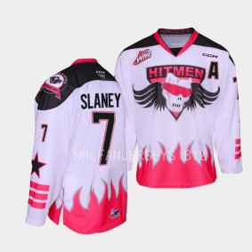 Keagan Slaney Calgary Hitmen 2023 Bret Hart themed White Jersey #7 Three count