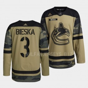 2022 Armed Forces Kevin Bieska Vancouver Canucks Green #3 Camo Warm-up Jersey