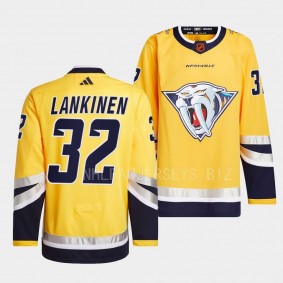 Kevin Lankinen Nashville Predators 2022 Reverse Retro 2.0 Yellow #32 Authentic Primegreen Jersey Men's