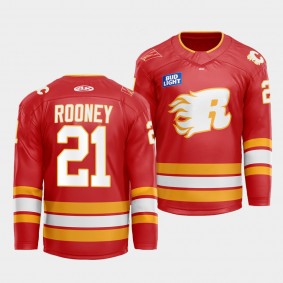Flames X Rush X CGY Wranglers Kevin Rooney Calgary Flames Warmup #21 Red Jersey