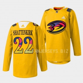 Women in Sports Night Kevin Shattenkirk Anaheim Ducks Yellow #22 Warmup Jersey 2023