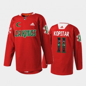 Anze Kopitar #11 Los Angeles Kings Holiday Sweater Red Warm Up Jersey