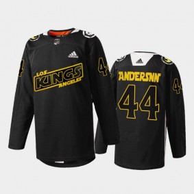 Mikey Anderson Los Angeles Kings Star Wars Night Jersey Black #44 Warmup