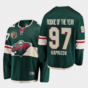 Kirill Kaprizov 2021 Rookie of the year Wild #97 Calder Trophy Green Jersey