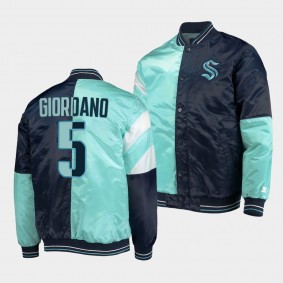 Seattle Kraken Mark Giordano Color Block Jacket Blue Full-Snap Varsity Satin