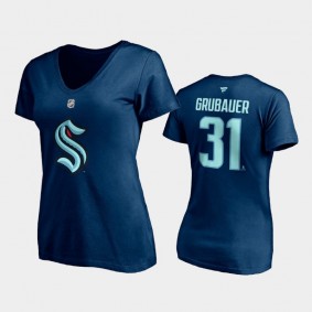 Seattle Kraken #31 Philipp Grubauer 2021-22 Authentic Stack Women T-Shirt Blue