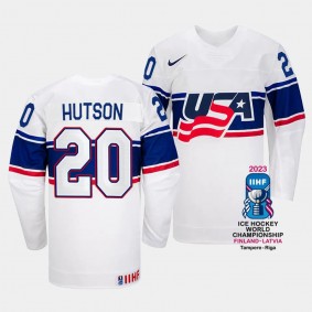 USA 2023 IIHF World Championship Lane Hutson #20 White Jersey Home
