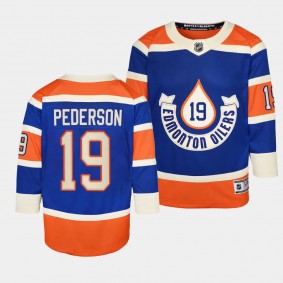 Edmonton Oilers #19 Lane Pederson 2023 NHL Heritage Classic Premier Player Royal Youth Jersey