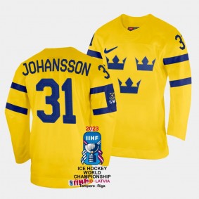 Sweden 2023 IIHF World Championship Lars Johansson #31 Yellow Jersey Home