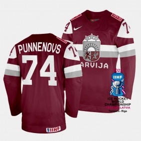 Ivars Punnenovs Latvia Hockey 2023 IIHF World Championship Away Jersey Maroon