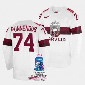 Latvia #74 Ivars Punnenovs 2023 IIHF World Championship Home Jersey White