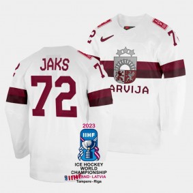 Latvia #72 Jānis Jaks 2023 IIHF World Championship Home Jersey White
