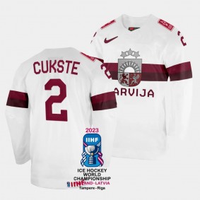 Latvia #2 Karlis Cukste 2023 IIHF World Championship Home Jersey White