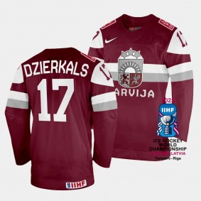 Martins Dzierkals Latvia Hockey 2023 IIHF World Championship Away Jersey Maroon