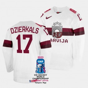 Latvia #17 Martins Dzierkals 2023 IIHF World Championship Home Jersey White
