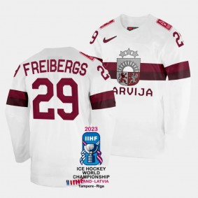 Latvia #29 Ralfs Freibergs 2023 IIHF World Championship Home Jersey White