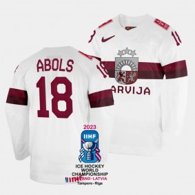 Latvia #18 Rodrigo Abols 2023 IIHF World Championship Home Jersey White