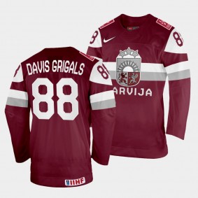 Gustavs Davis Grigals 2022 IIHF World Championship Latvia Hockey #88 Maroon Jersey Away