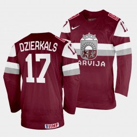 Martins Dzierkals 2022 IIHF World Championship Latvia Hockey #17 Maroon Jersey Away