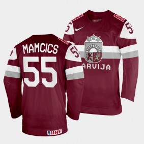 Roberts Mamcics 2022 IIHF World Championship Latvia Hockey #55 Maroon Jersey Away