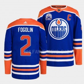 Hall of Fame patch Edmonton Oilers Lee Fogolin #2 Royal Primegreen Jersey 2022