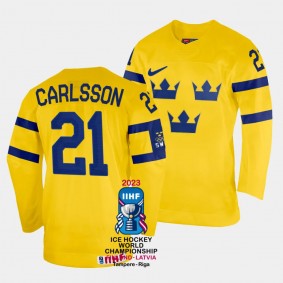 Sweden 2023 IIHF World Championship Leo Carlsson #21 Yellow Jersey Home