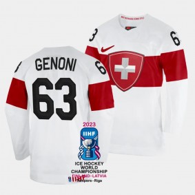 Switzerland 2023 IIHF World Championship Leonardo Genoni #63 White Jersey Home
