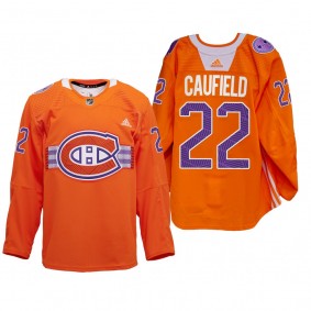 Cole Caufield Montreal Canadiens Indigenous Celebration Night Jersey Orange #22 Warmup