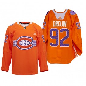 Jonathan Drouin Montreal Canadiens Indigenous Celebration Night Jersey Orange #92 Warmup