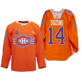 Nick Suzuki Montreal Canadiens Indigenous Celebration Night Jersey Orange #14 Warmup