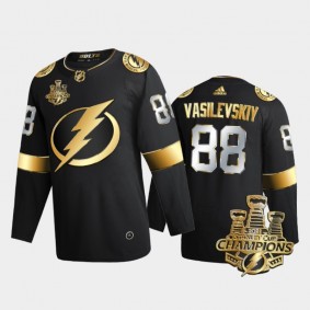 Tampa Bay Lightning Andrei Vasilevskiy #88 3x Stanley Cup Champions Black Golden Authentic Jersey