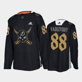 Tampa Bay Lightning Andrei Vasilevskiy #88 Gasparilla inspired Jersey Black Pirate-themed Warmup