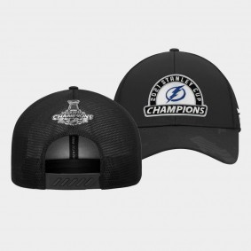Tampa Bay Lightning 2021 Stanley Cup Champions Black Locker Room Adjustable Trucker Hat
