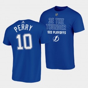 Tampa Bay Lightning Corey Perry 3E THE THUNDER 2022 Playoffs Blue #10 T-Shirt