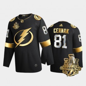 Tampa Bay Lightning Erik Cernak #81 3x Stanley Cup Champions Black Golden Authentic Jersey