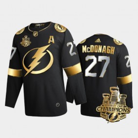 Tampa Bay Lightning Ryan McDonagh #27 3x Stanley Cup Champions Black Golden Authentic Jersey