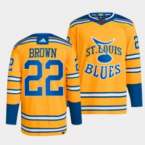 St. Louis Blues 2022 Reverse Retro 2.0 Logan Brown #22 Yellow Jersey Authentic Primegreen