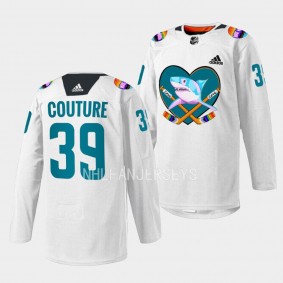 Logan Couture San Jose Sharks 2023 Pride Night White #39 Specialty Warm-Up Jersey Men's