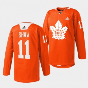 Logan Shaw #11 Toronto Maple Leafs 2022 Every Child Matters Warmup Orange Jersey