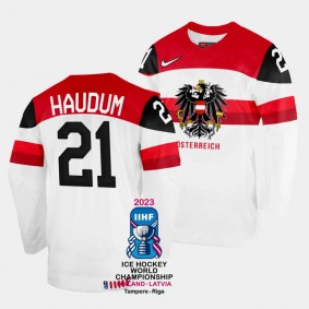 Australia 2023 IIHF World Championship Lukas Haudum #21 White Jersey Home