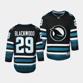 San Jose Sharks #29 Mackenzie Blackwood 2023-24 Cali Fin 3rd Alternate Replica Black Youth Jersey