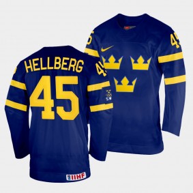 Sweden 2022 IIHF World Championship Magnus Hellberg #45 Navy Jersey Away