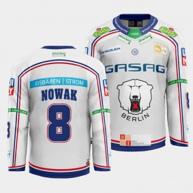 Marco Nowak #8 Eisbaren Berlin Jersey Men's 2022 Away White Hockey Shirt