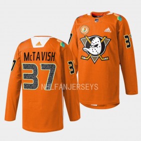 Orangewood Mason McTavish Anaheim Ducks Orange #37 Warmup Jersey 2023